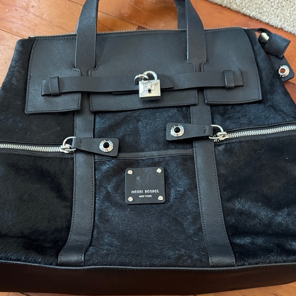 Henri Bendel Black Leather and Fur Men's Backpack